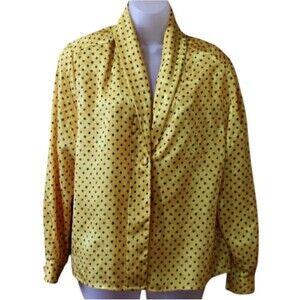 Russ Petites Vintage Yellow & Black Print 1 Button Blazer Top 12